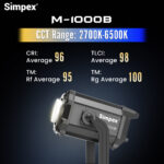 Simpex M-1000B, 1000W Bi-Color COB LED Video Light, 2700K-6500K, CRI 96