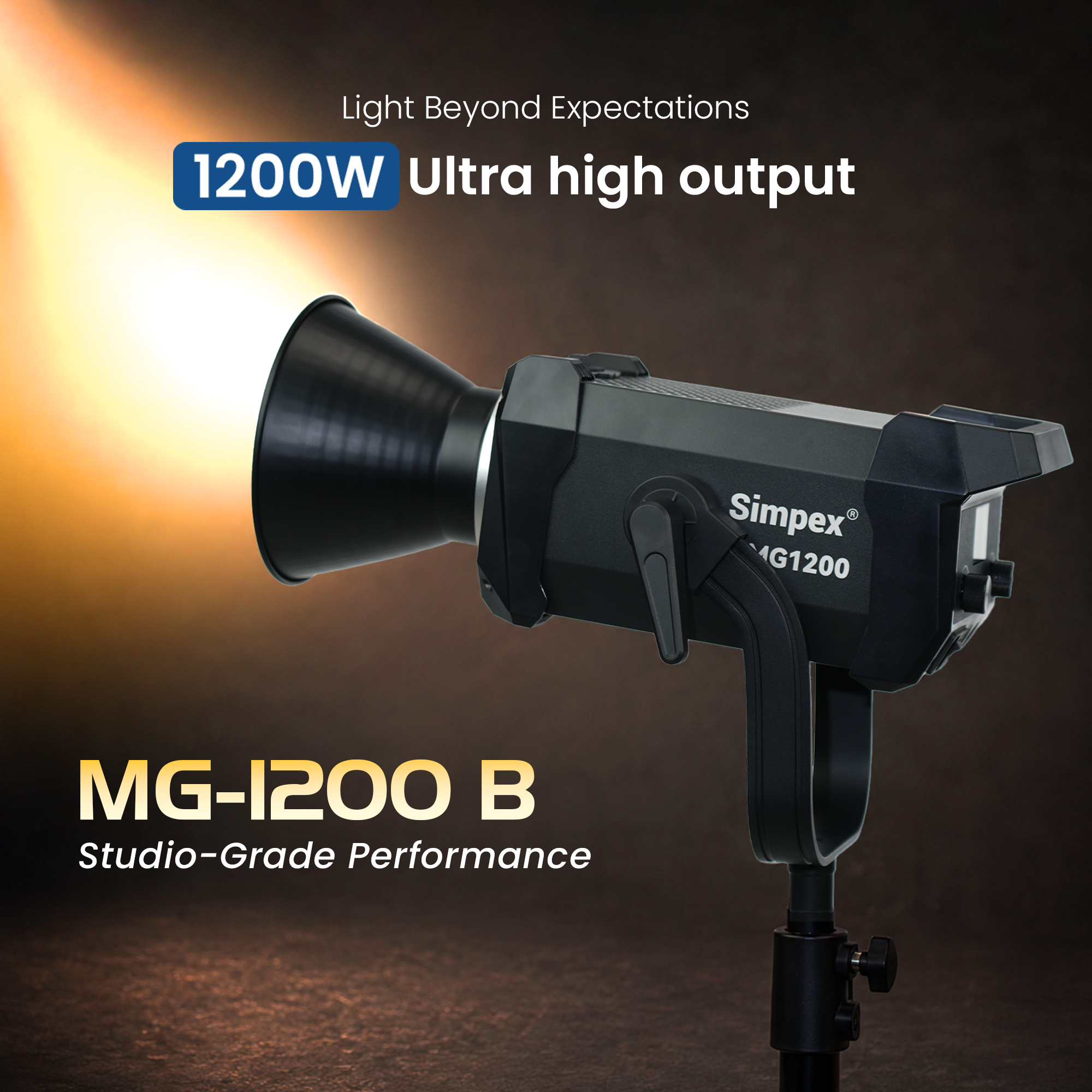 Simpex MG-1200 1200W Bi-Color COB LED Video Light, 2700K-6500K Adjustable Colour Temperature